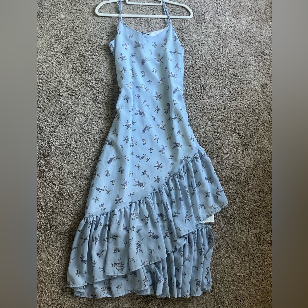 Dusty Blue floral midi dress